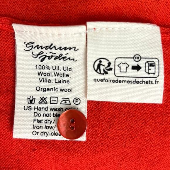 Gudrun Sjoden Organic Wool Cardigan Orange Longline Button Front Women’s Sz M - Picture 4 of 6